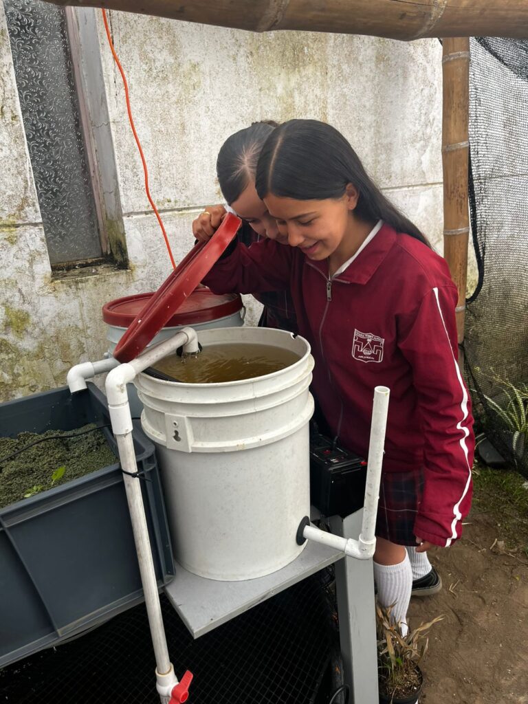 Docentes y estudiantes rurales de Antioquia trabajando en proyectos productivos escolares.
